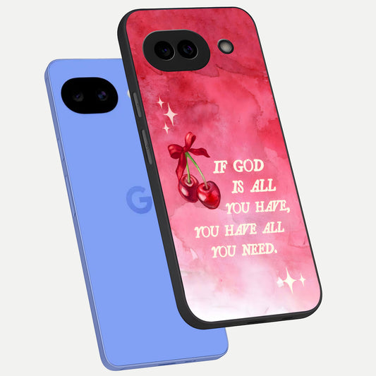  Cherry Quote phone case for Google Pixel 10A showing premium glass back cover with detailed artwork
