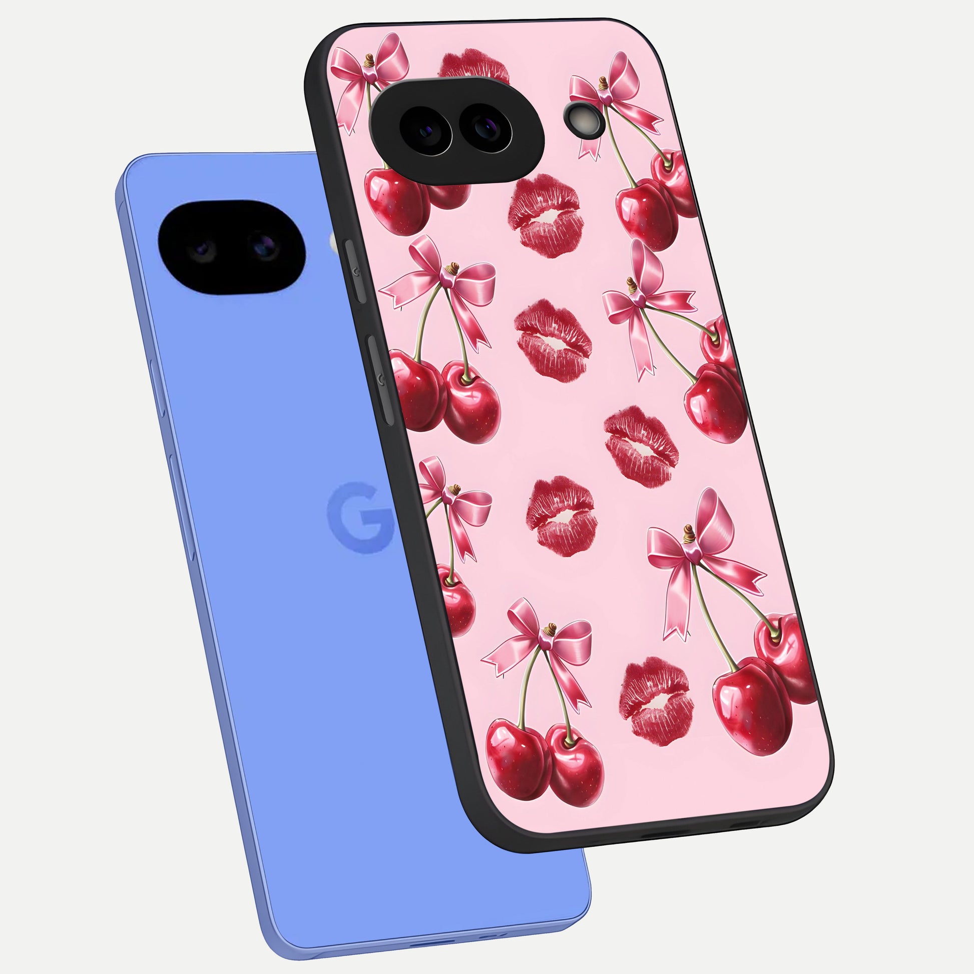  Cherry With Lips phone case for Google Pixel 10A showing premium glass back cover with detailed artwork