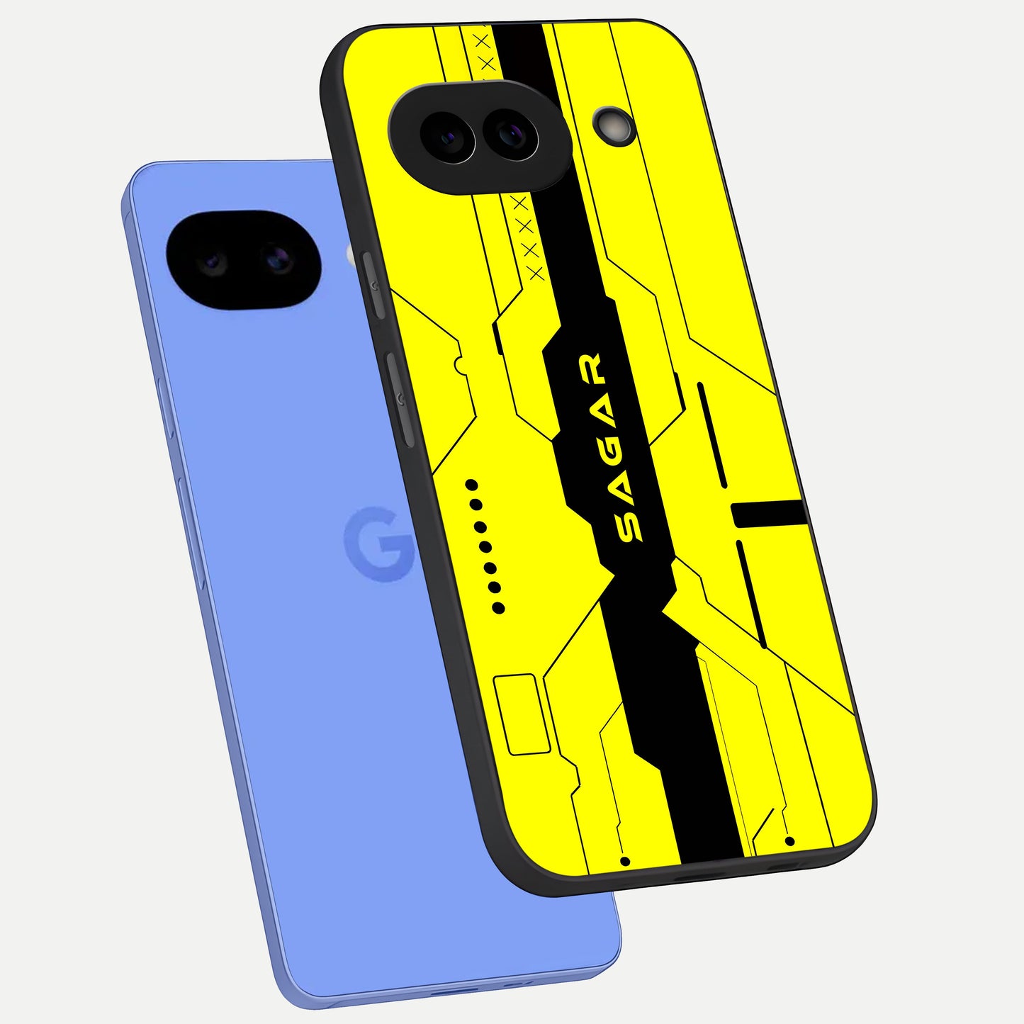  Circuit CYBERPUNK Custom Name phone case for Google Pixel 10A showing premium glass back cover with detailed artwork