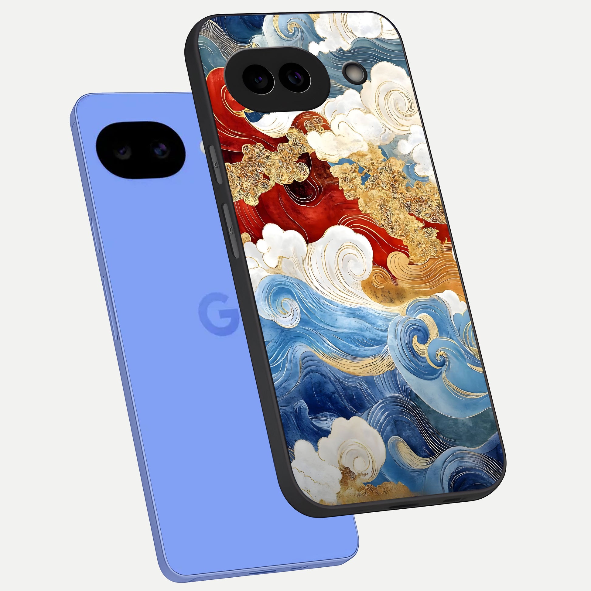  Colored Waves phone case for Google Pixel 10A showing premium glass back cover with detailed artwork