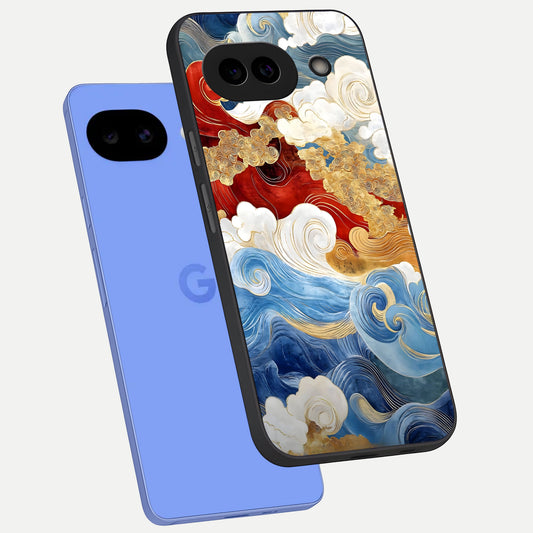  Colored Waves phone case for Google Pixel 10A showing premium glass back cover with detailed artwork