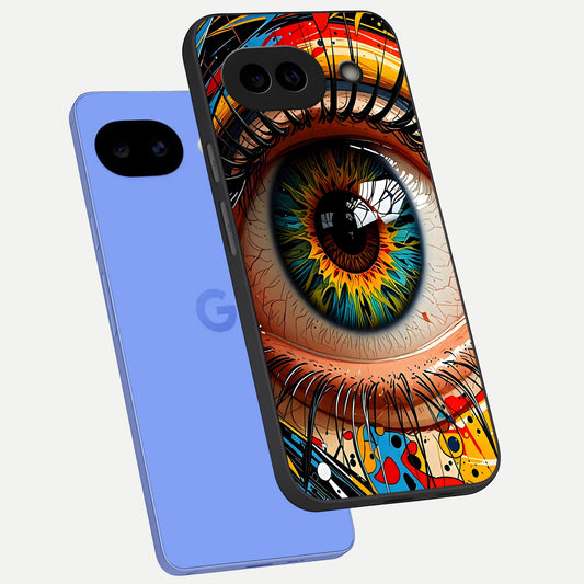  Colorful Eye phone case for Google Pixel 10A showing premium glass back cover with detailed artwork