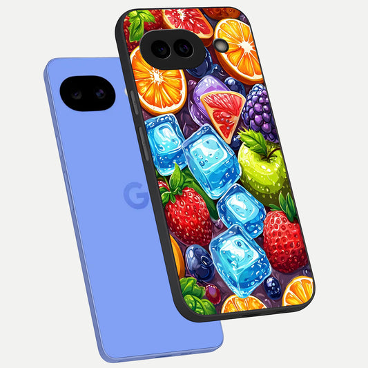 Colorful Fruits with Ice phone case for Google Pixel 10A showing premium glass back cover with detailed artwork
