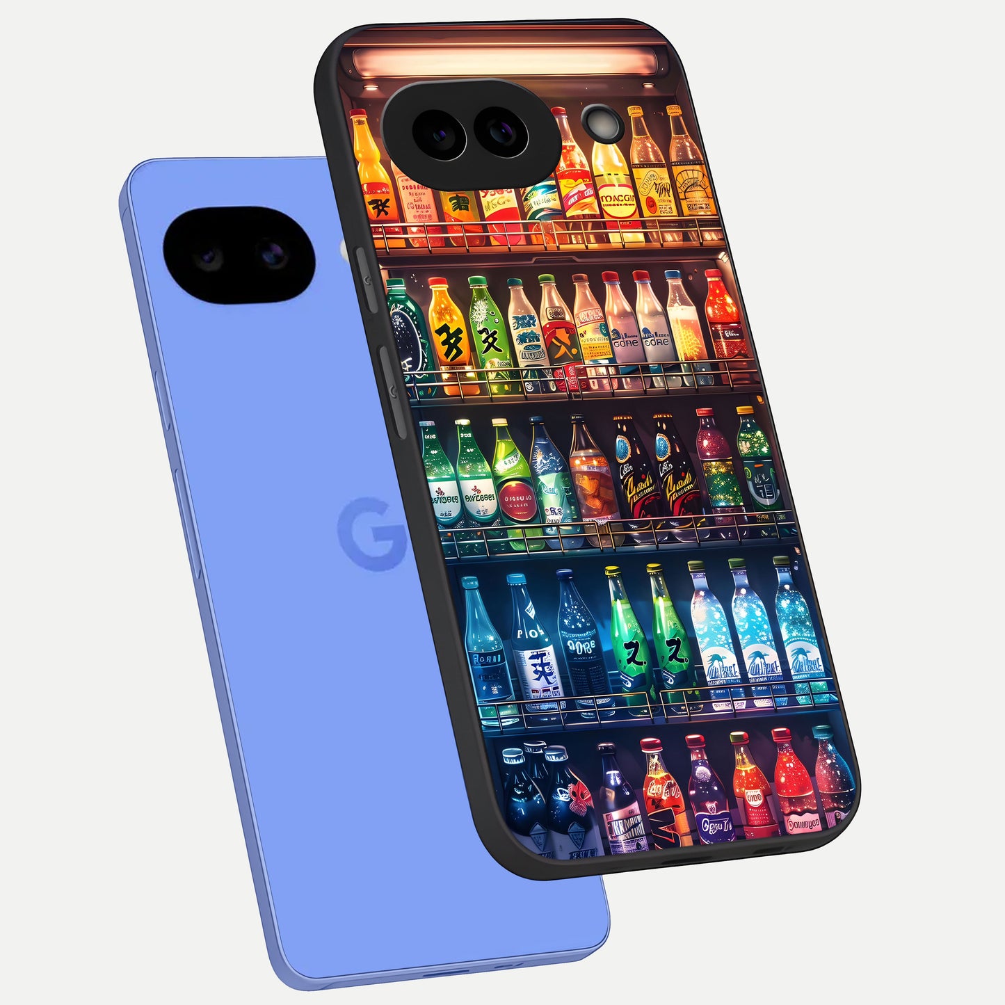  Colorful Soda Bottles phone case for Google Pixel 10A showing premium glass back cover with detailed artwork