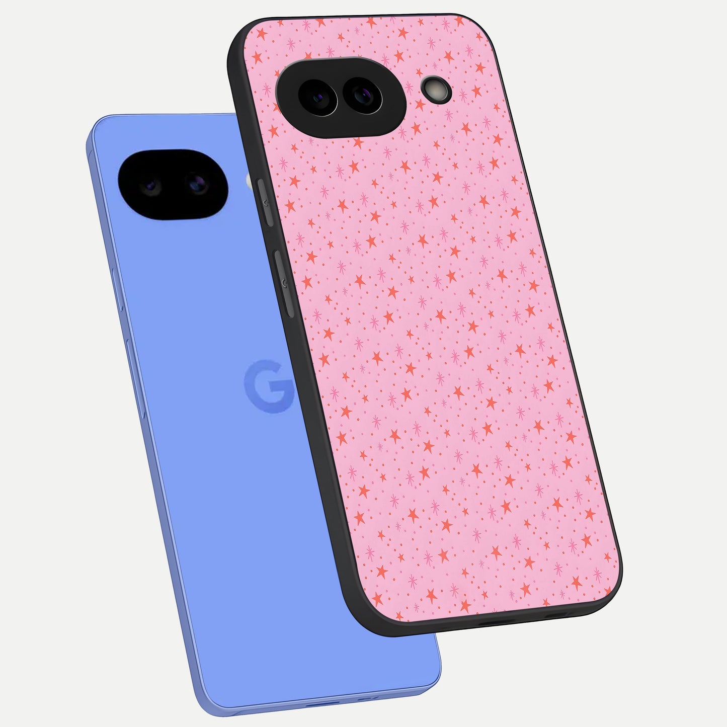  Cosmic Pink Sparkle phone case for Google Pixel 10A showing premium glass back cover with detailed artwork