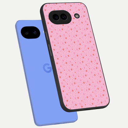  Cosmic Pink Sparkle phone case for Google Pixel 10A showing premium glass back cover with detailed artwork