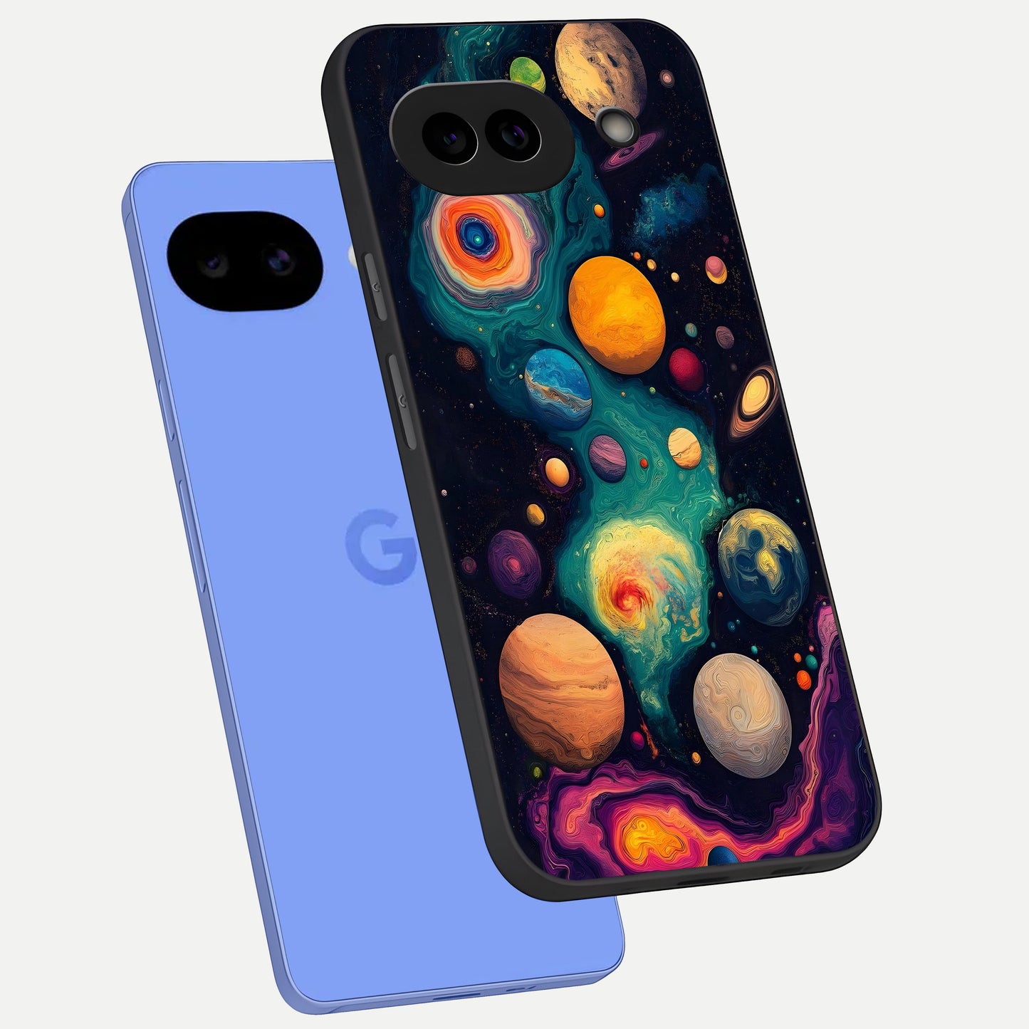  Cosmic Planet Journey phone case for Google Pixel 10A showing premium glass back cover with detailed artwork