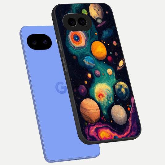  Cosmic Planet Journey phone case for Google Pixel 10A showing premium glass back cover with detailed artwork