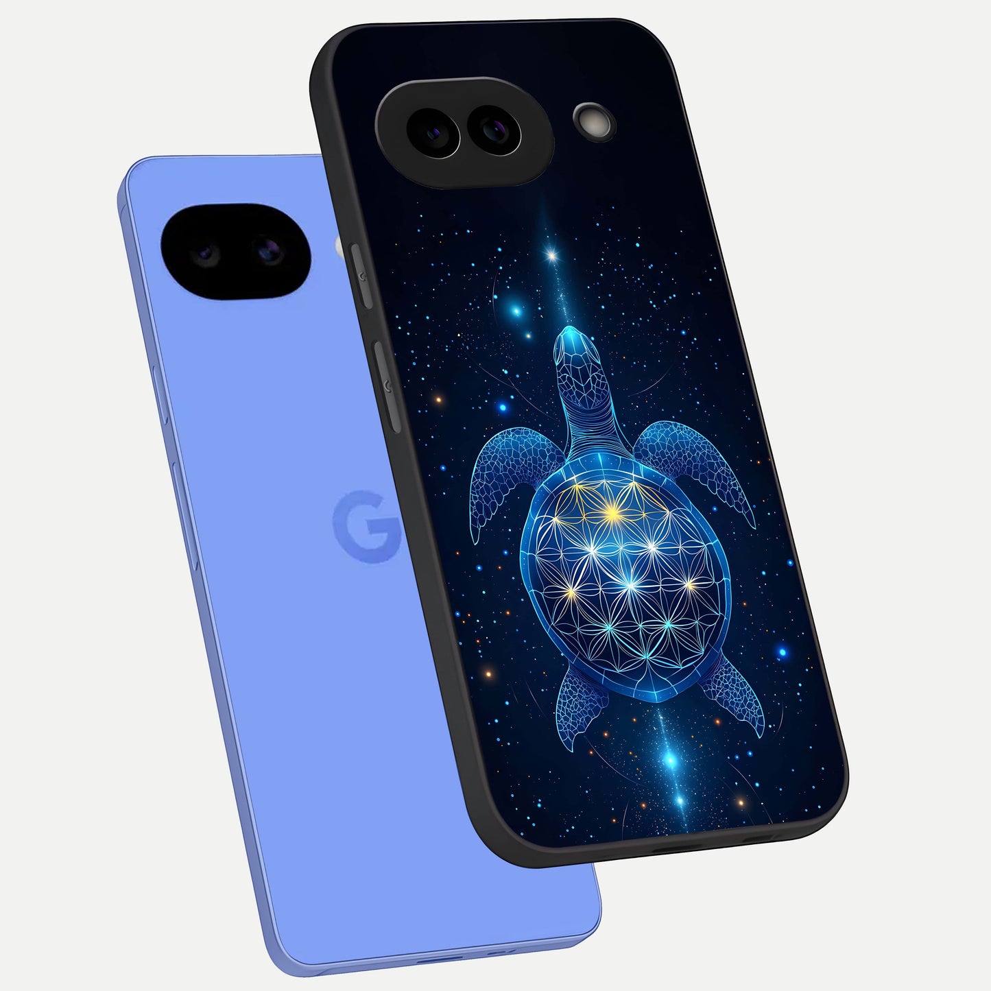  Crimson Blue Turtle phone case for Google Pixel 10A showing premium glass back cover with detailed artwork