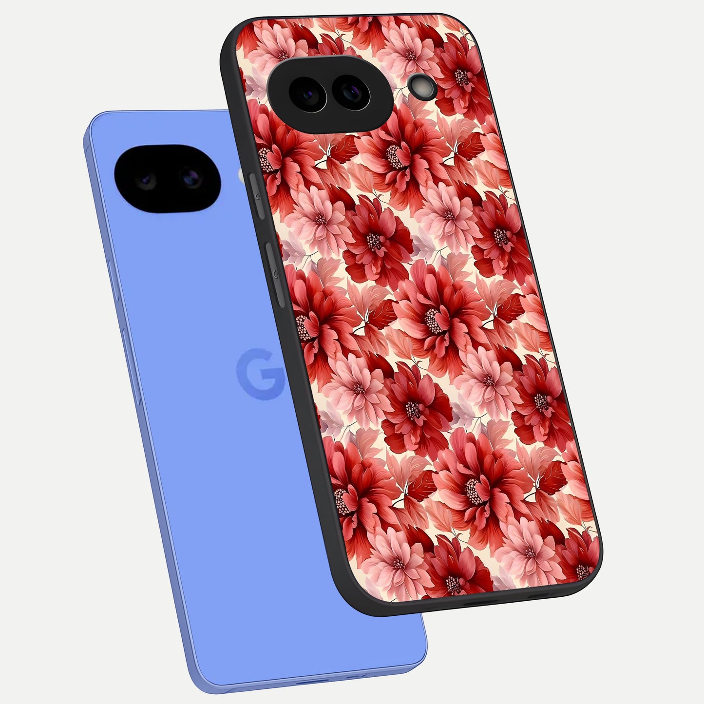 Crimson Love Petals phone case for Google Pixel 10A showing premium glass back cover with detailed artwork