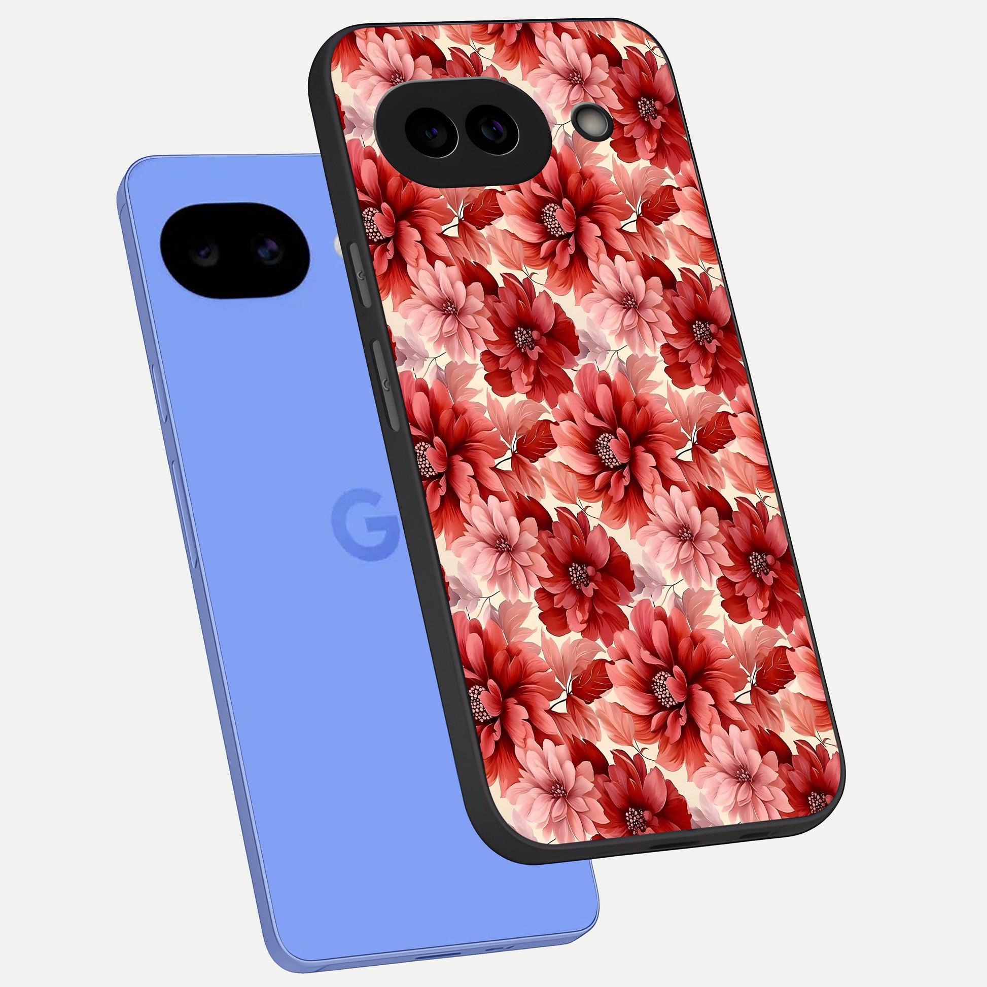  Crimson Love Petals phone case for Google Pixel 10A showing premium glass back cover with detailed artwork