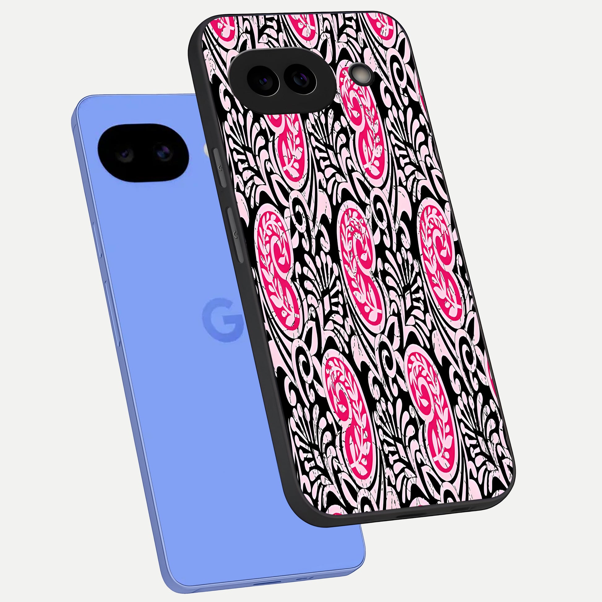  Crimson Paisley Charm phone case for Google Pixel 10A showing premium glass back cover with detailed artwork