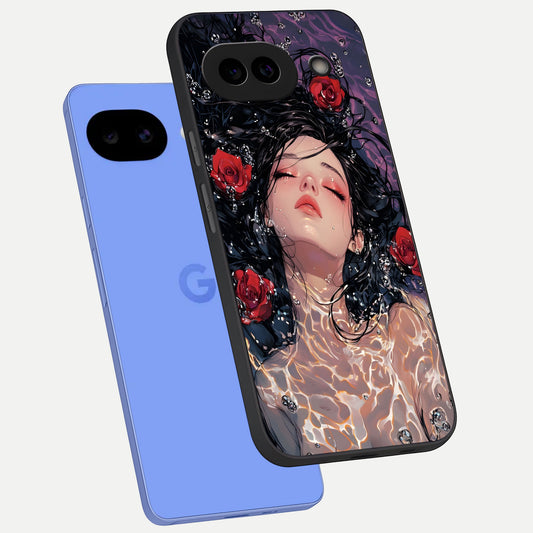  Crimson Rose Serenity phone case for Google Pixel 10A showing premium glass back cover with detailed artwork