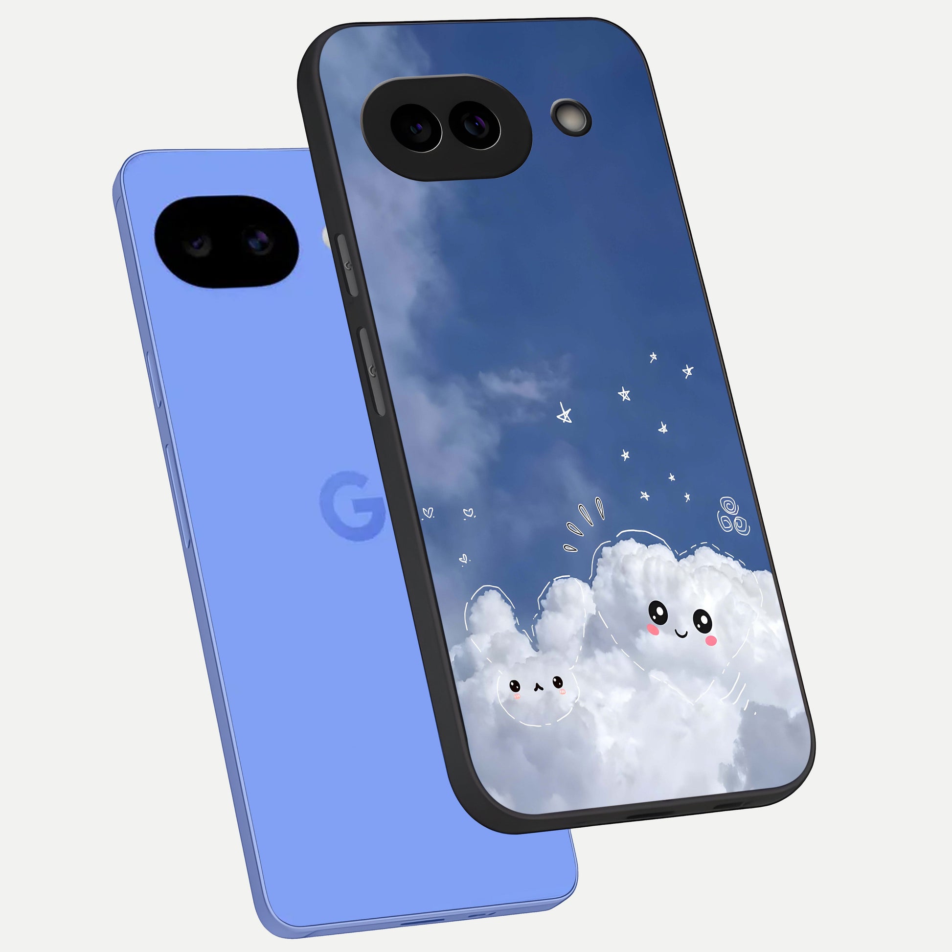 Cute Blossom Cloud phone case for Google Pixel 10A showing premium glass back cover with detailed artwork