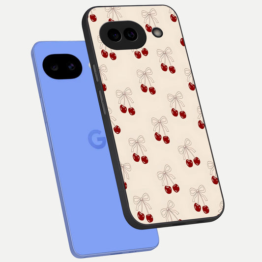  Cute Cherry Pattern phone case for Google Pixel 10A showing premium glass back cover with detailed artwork