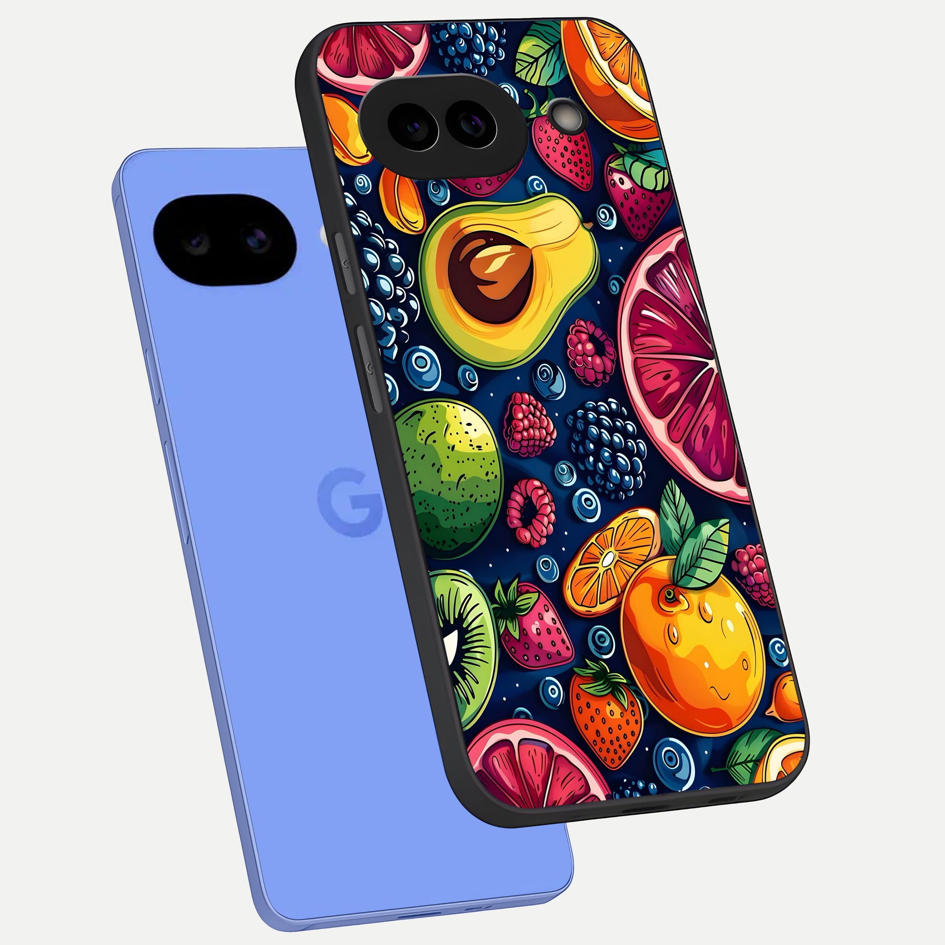  Cute Fruits Art phone case for Google Pixel 10A showing premium glass back cover with detailed artwork