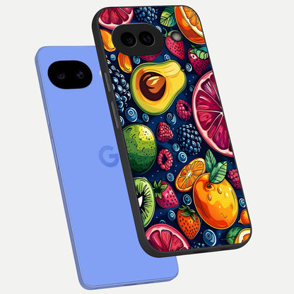  Cute Fruits Art phone case for Google Pixel 10A showing premium glass back cover with detailed artwork