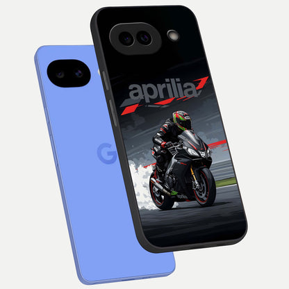  Dark Aprilla phone case for Google Pixel 10A showing premium glass back cover with detailed artwork