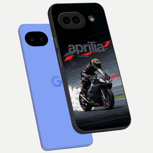  Dark Aprilla phone case for Google Pixel 10A showing premium glass back cover with detailed artwork