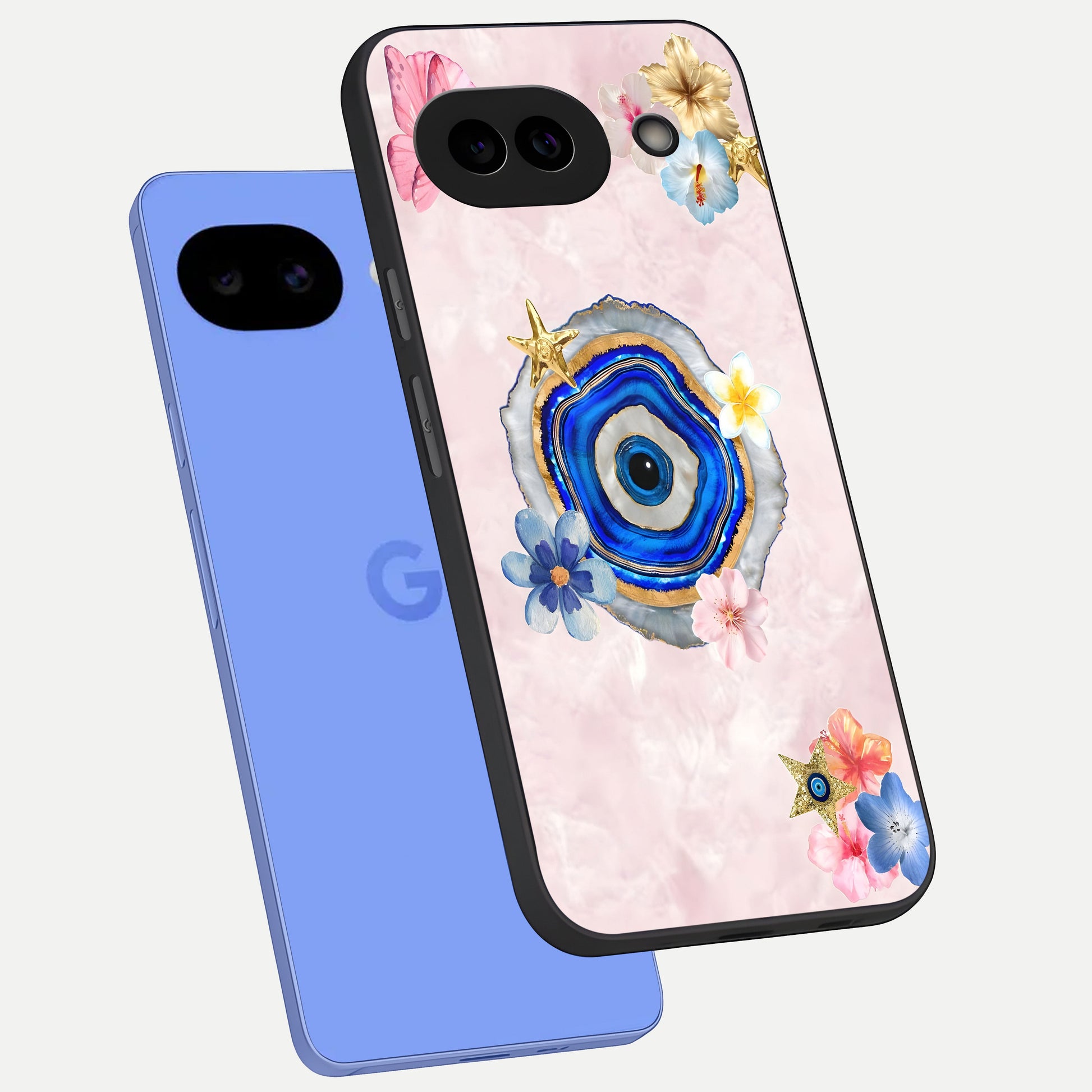  Divine Aura Bloom phone case for Google Pixel 10A showing premium glass back cover with detailed artwork