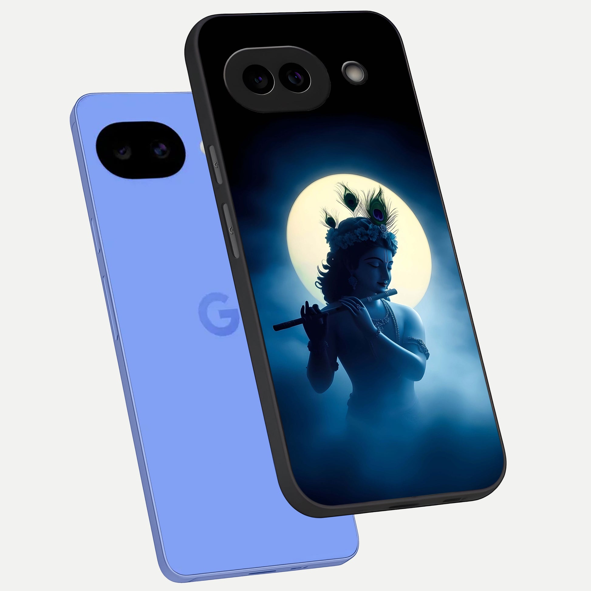  Divine Moon Flute phone case for Google Pixel 10A showing premium glass back cover with detailed artwork
