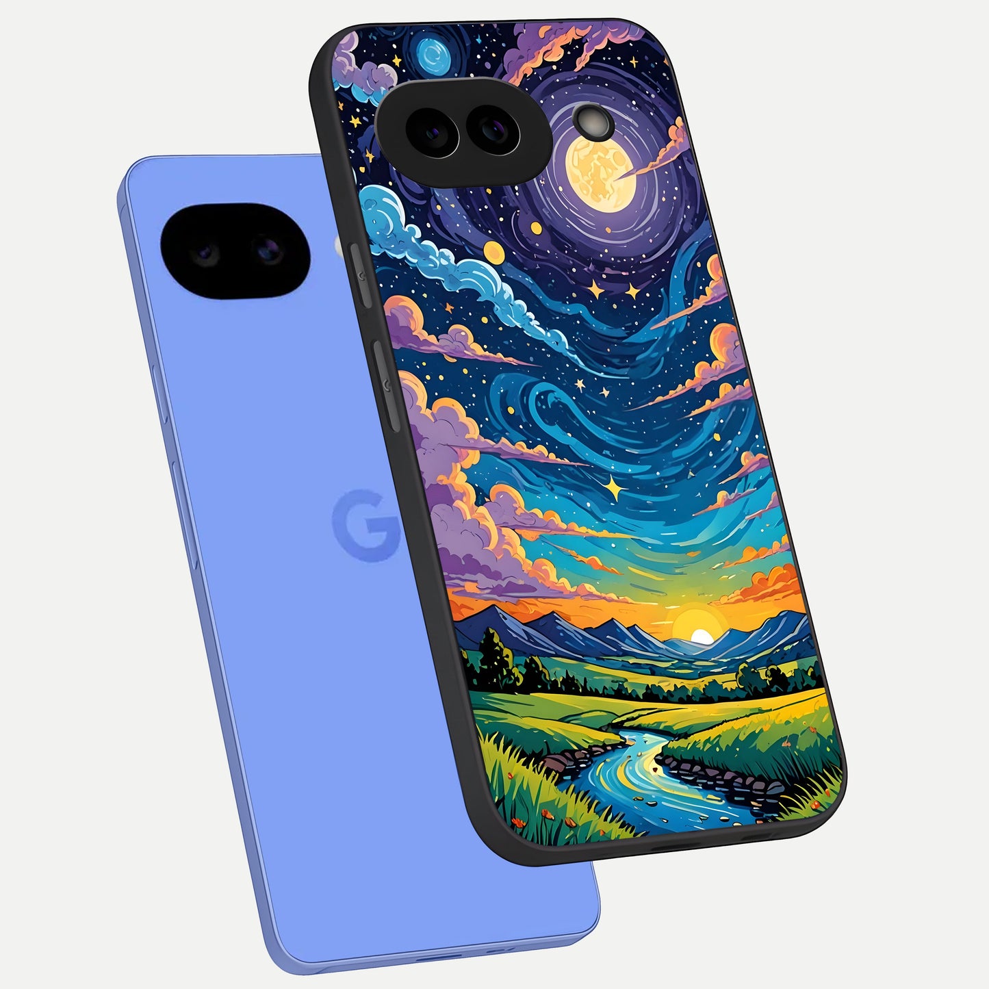  Dreamy Night Landscape phone case for Google Pixel 10A showing premium glass back cover with detailed artwork