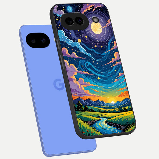  Dreamy Night Landscape phone case for Google Pixel 10A showing premium glass back cover with detailed artwork