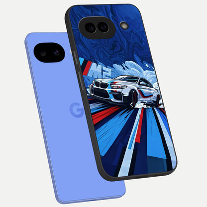  Drift Power Rush phone case for Google Pixel 10A showing premium glass back cover with detailed artwork