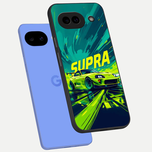  Electric Supra Thunder phone case for Google Pixel 10A showing premium glass back cover with detailed artwork