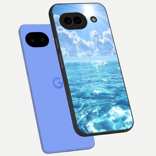  Endless Ocean Horizon phone case for Google Pixel 10A showing premium glass back cover with detailed artwork