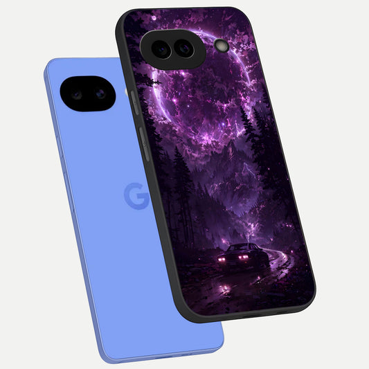  Eternal Cosmic Drive phone case for Google Pixel 10A showing premium glass back cover with detailed artwork