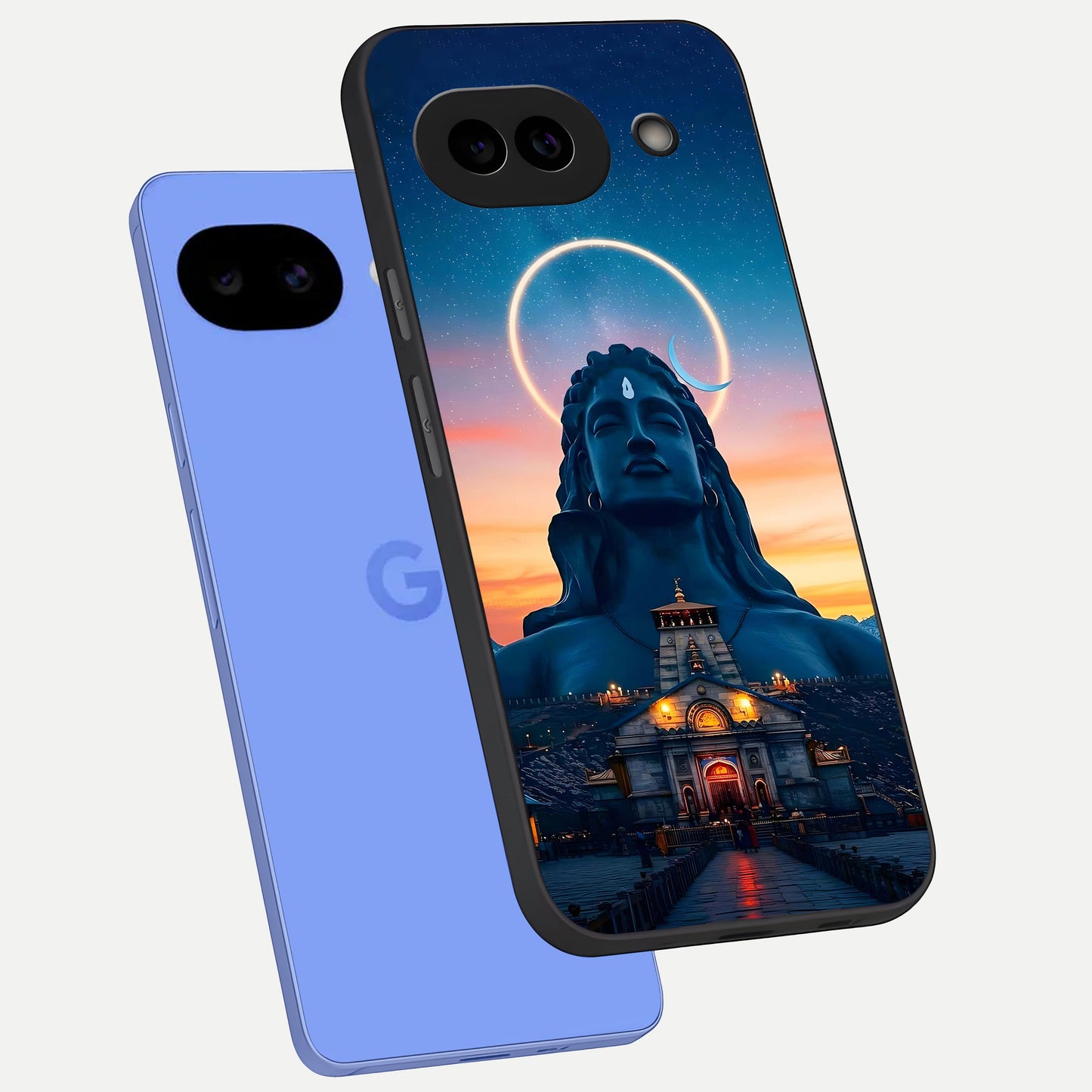  Eternal Shiva Aura phone case for Google Pixel 10A showing premium glass back cover with detailed artwork