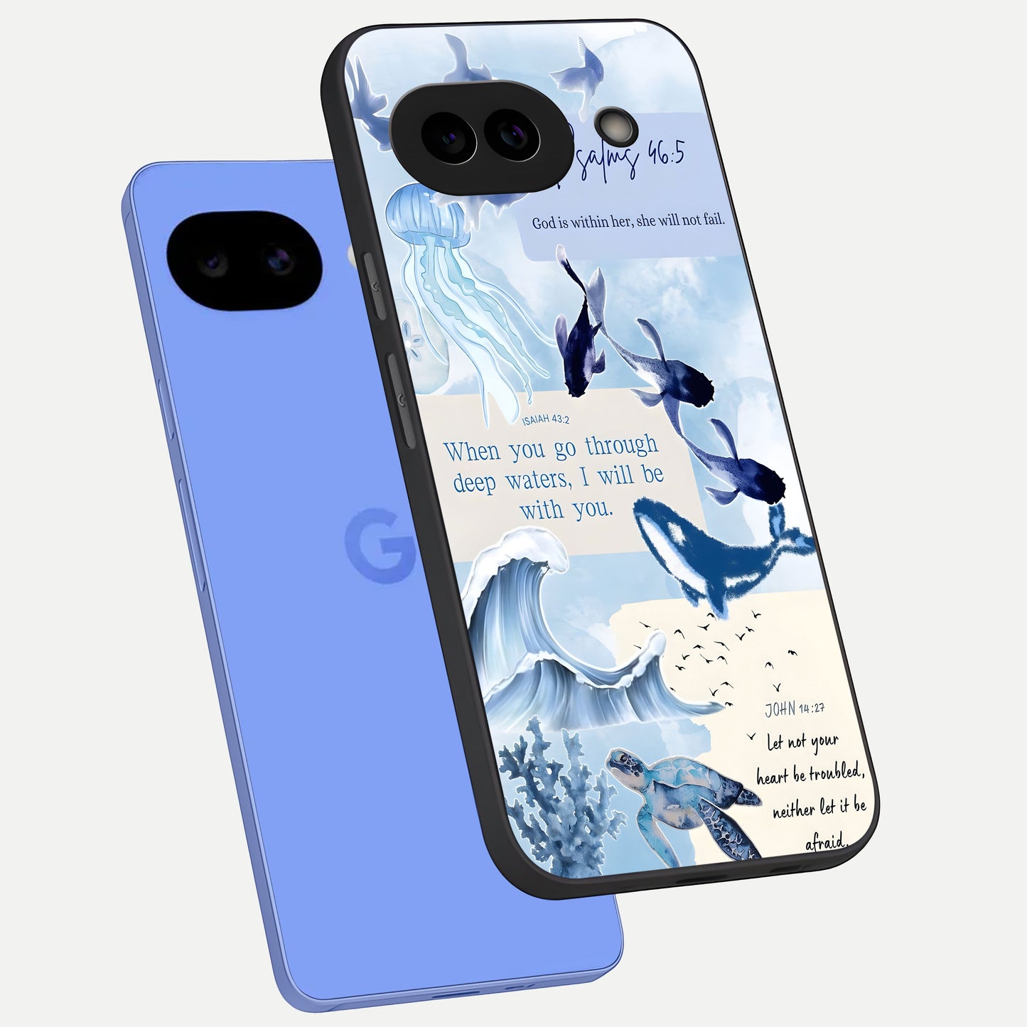  Faithful Ocean Promise phone case for Google Pixel 10A showing premium glass back cover with detailed artwork