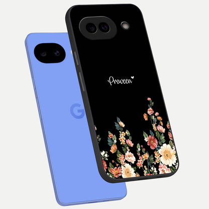  Floral Design Personalized Custom Name phone case for Google Pixel 10A showing premium glass back cover with detailed artwork