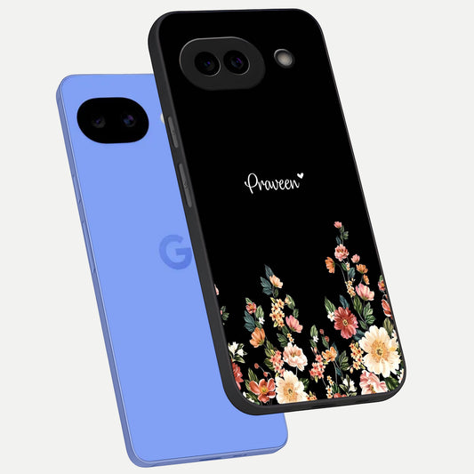 Floral Design Personalized Custom Name phone case for Google Pixel 10A showing premium glass back cover with detailed artwork