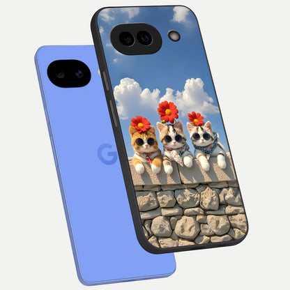  Floral Kitty Squad phone case for Google Pixel 10A showing premium glass back cover with detailed artwork