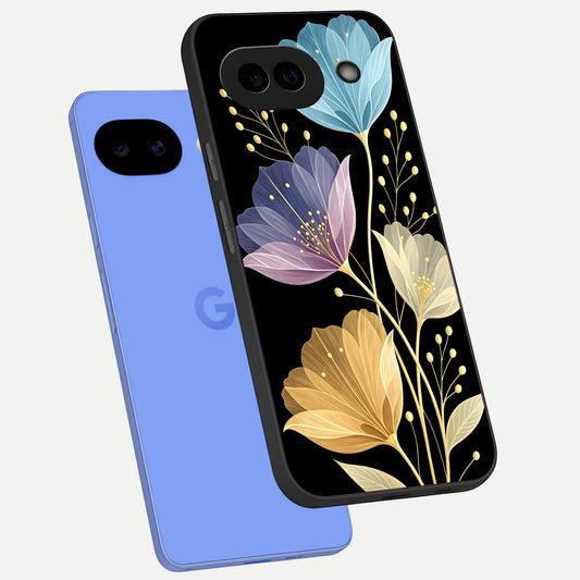  Flower Bloom Glow phone case for Google Pixel 10A showing premium glass back cover with detailed artwork