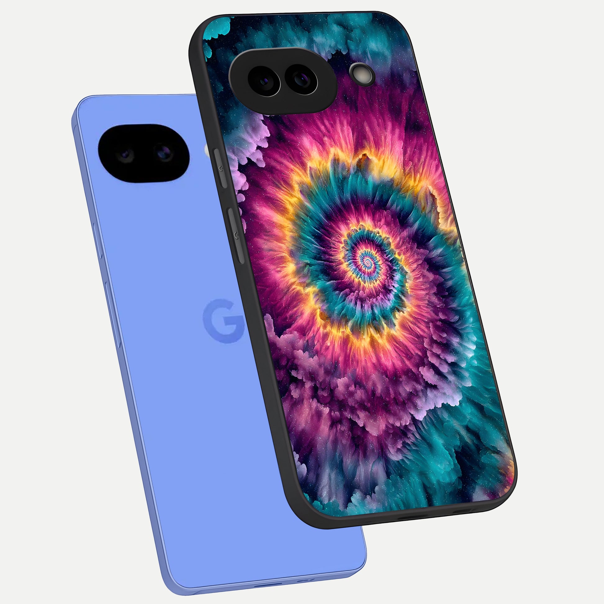  Galactic Spiral Burst phone case for Google Pixel 10A showing premium glass back cover with detailed artwork