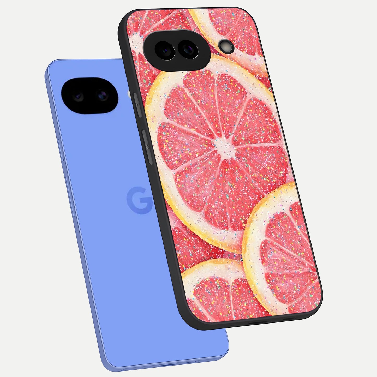  Glitter Grapefruit phone case for Google Pixel 10A showing premium glass back cover with detailed artwork