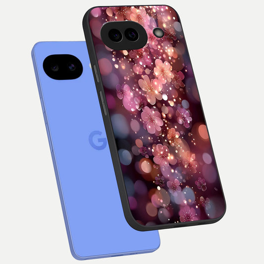  Glowing Petal Bliss phone case for Google Pixel 10A showing premium glass back cover with detailed artwork