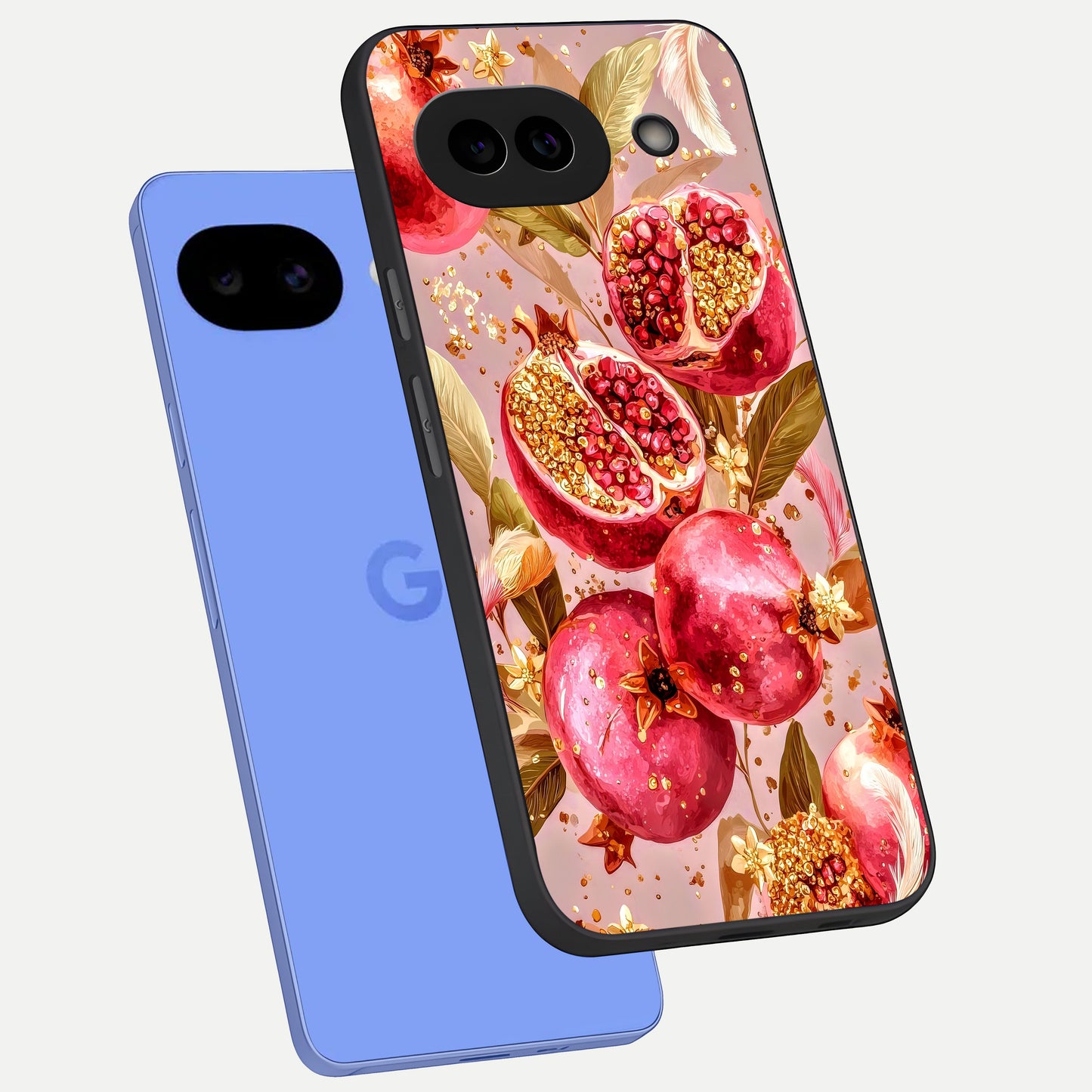  Golden Bloom Glow phone case for Google Pixel 10A showing premium glass back cover with detailed artwork