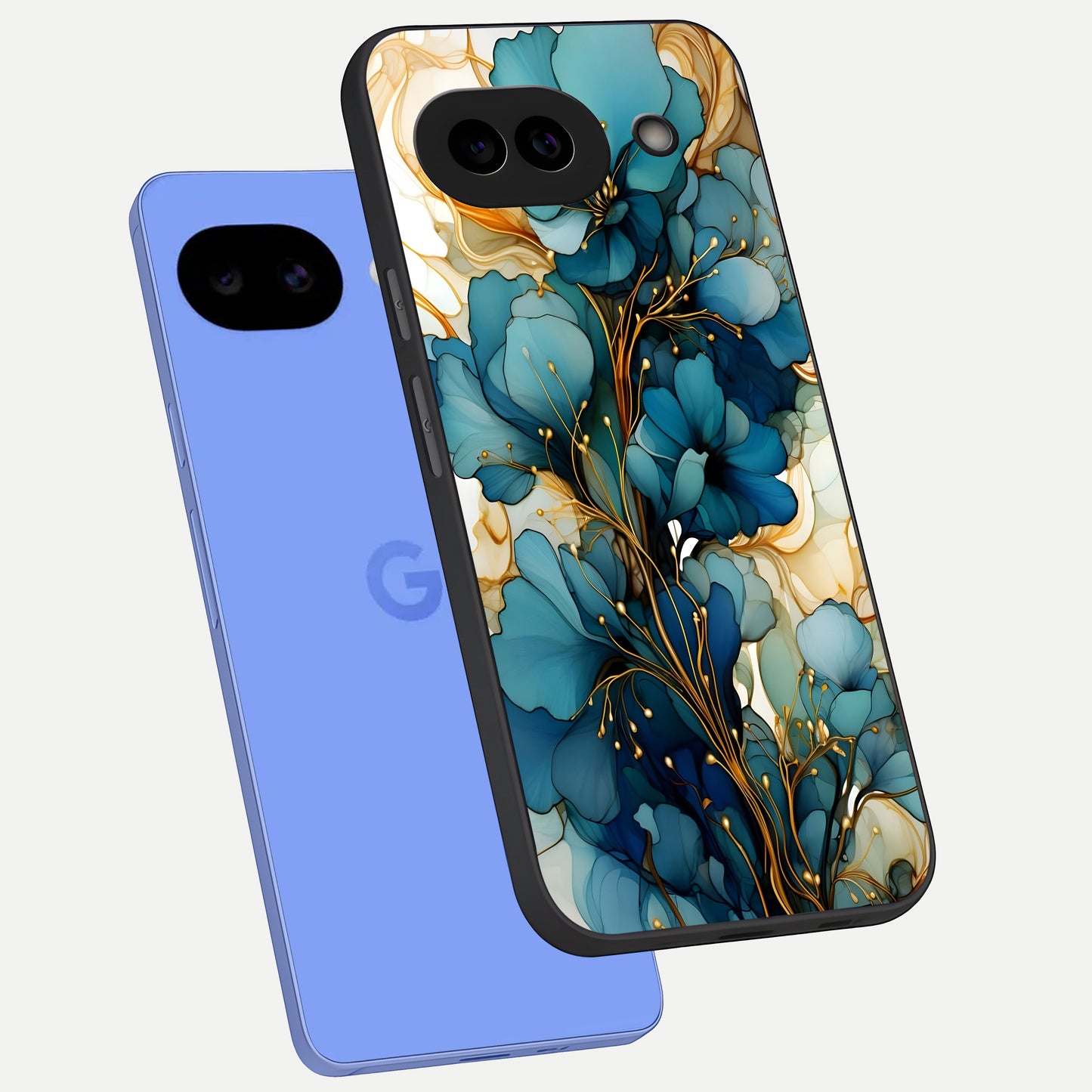  Golden Bloom Symphony phone case for Google Pixel 10A showing premium glass back cover with detailed artwork