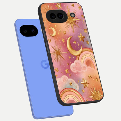  Golden Celestial Dreams phone case for Google Pixel 10A showing premium glass back cover with detailed artwork