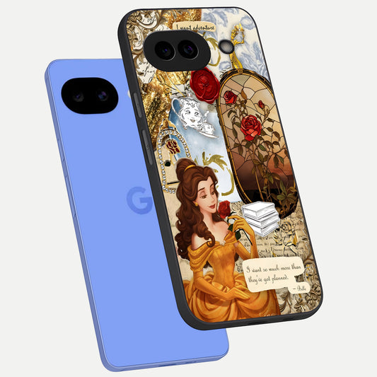 Golden Dream Belle phone case for Google Pixel 10A showing premium glass back cover with detailed artwork