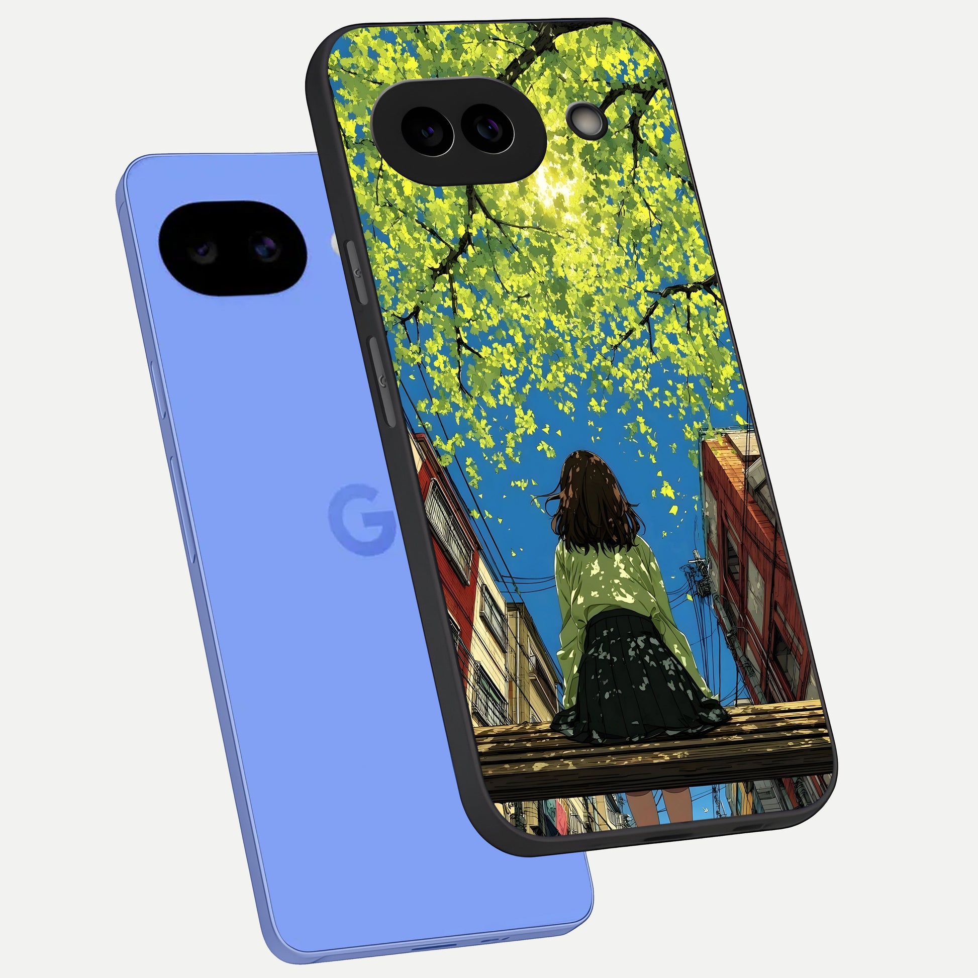  Golden Leaves Glow phone case for Google Pixel 10A showing premium glass back cover with detailed artwork