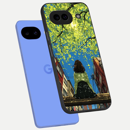  Golden Leaves Glow phone case for Google Pixel 10A showing premium glass back cover with detailed artwork