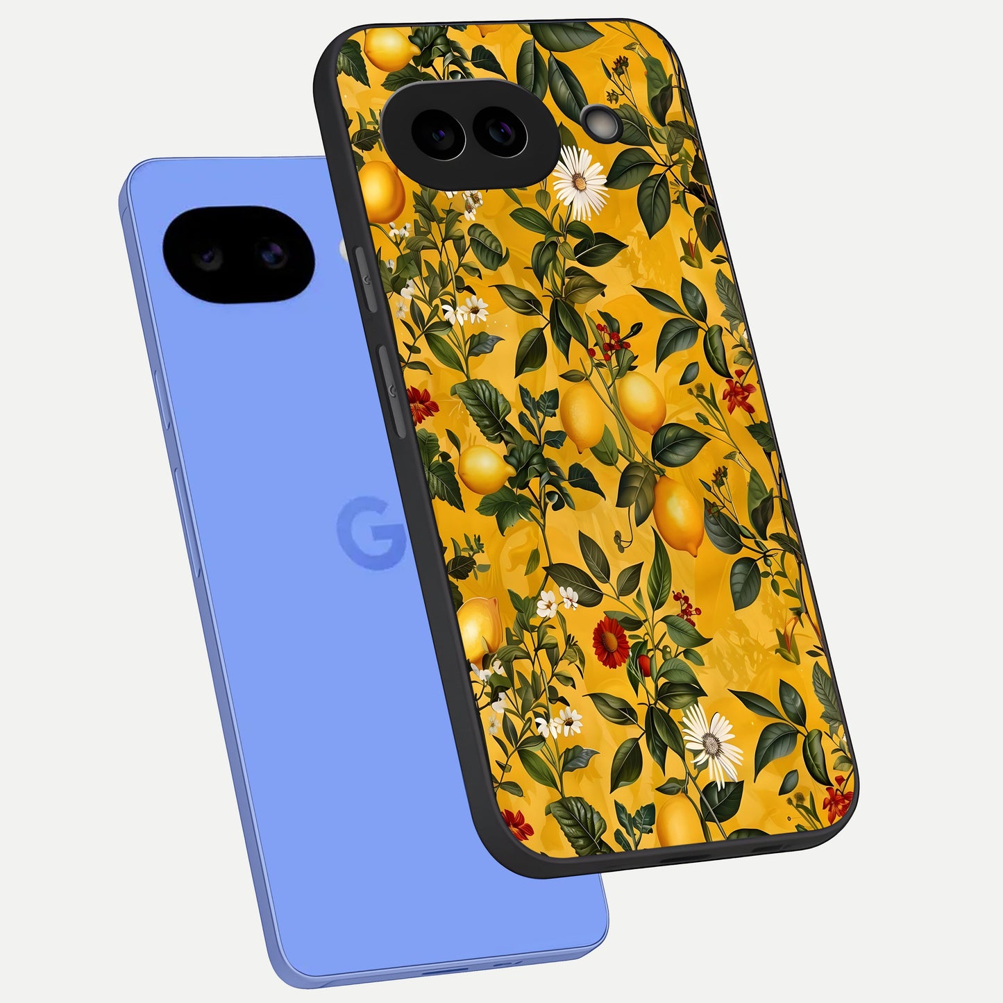  Golden Lemon Field phone case for Google Pixel 10A showing premium glass back cover with detailed artwork