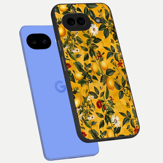  Golden Lemon Field phone case for Google Pixel 10A showing premium glass back cover with detailed artwork