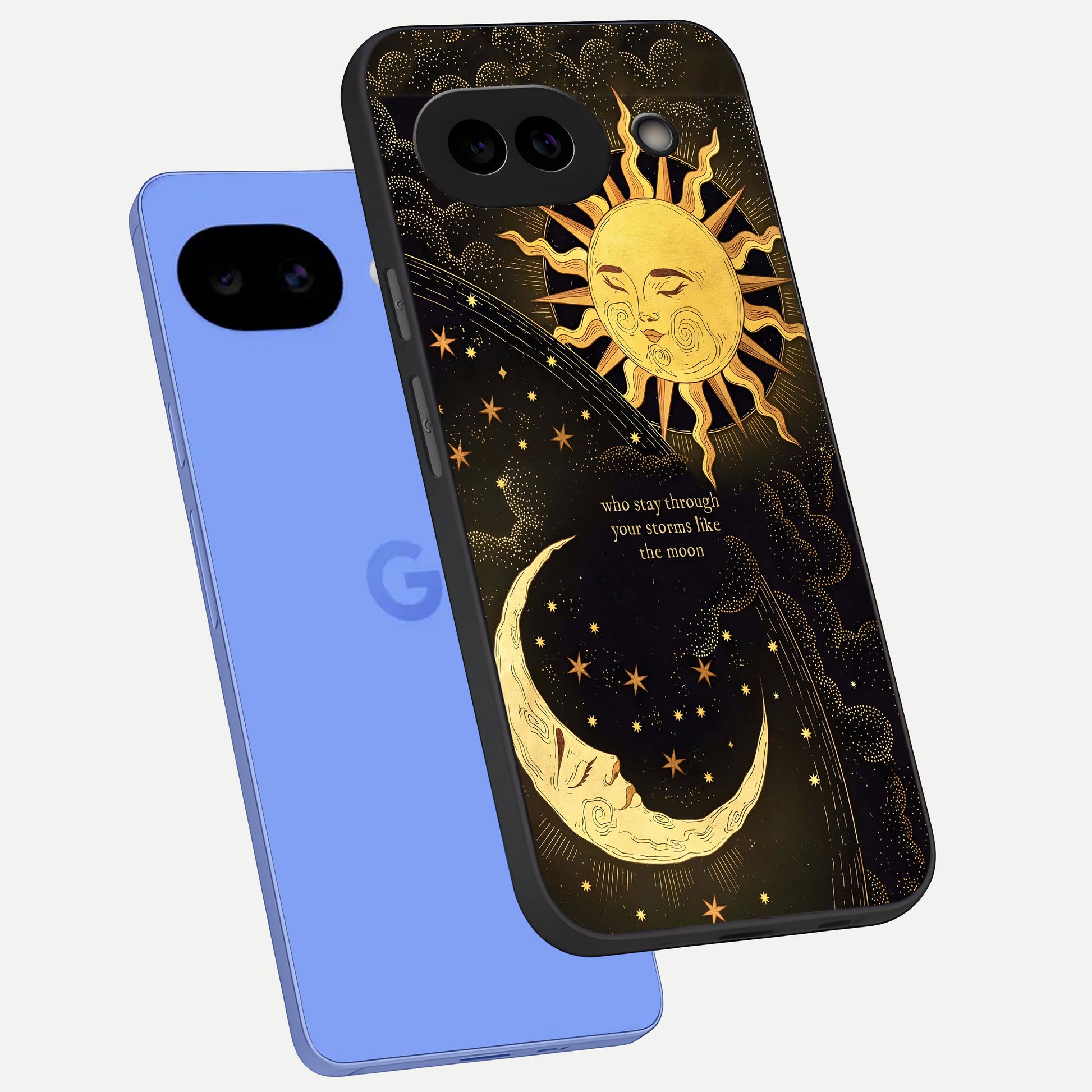 Golden Lunar Love phone case for Google Pixel 10A showing premium glass back cover with detailed artwork