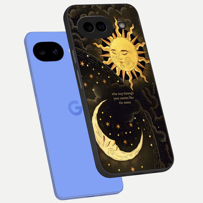  Golden Lunar Love phone case for Google Pixel 10A showing premium glass back cover with detailed artwork